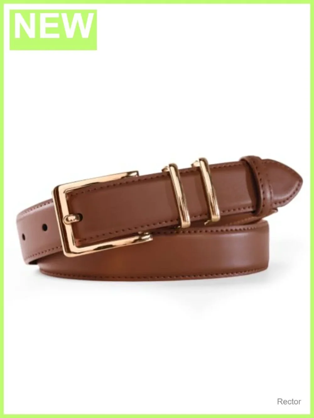Vintage Genuine Leather Fashion Belt with Gold Buckle for Women